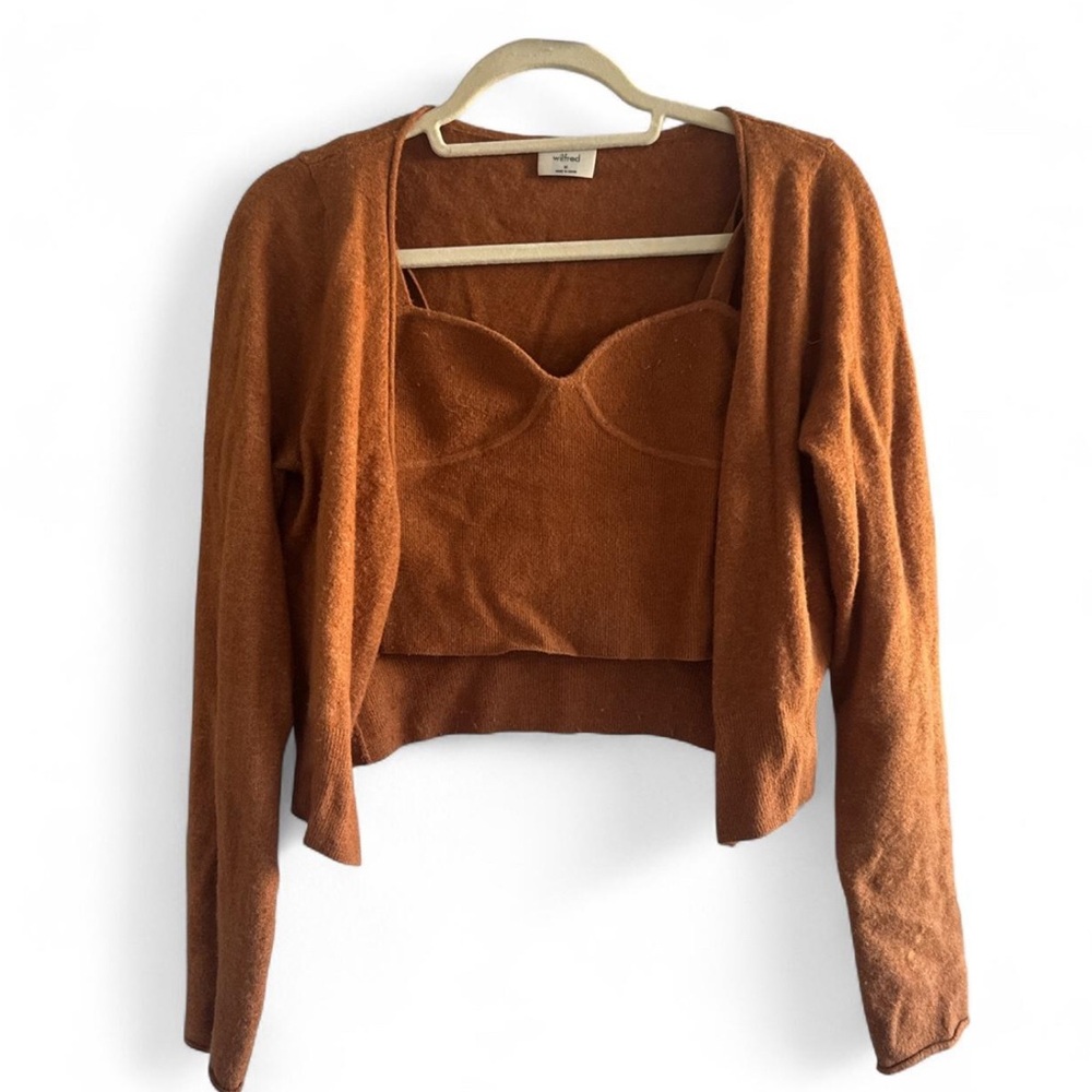 Aritzia Rust Cardigan and Top Set